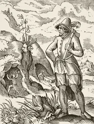 En gruvarbetare på 1500-talet, ur "Science and Literature in the Middle Ages" av Paul Lacroix (1806-84), publicerad i London 1878.